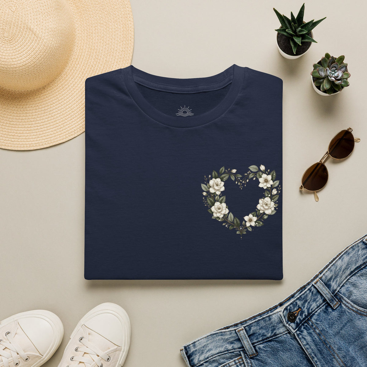 Gardenia Heart Floral Wreath T-Shirt – Botanical