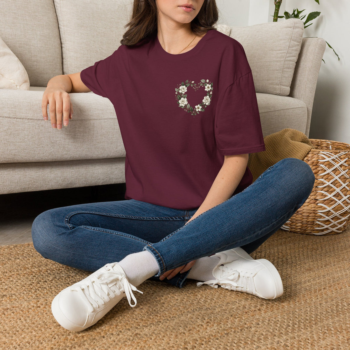 Gardenia Heart Floral Wreath T-Shirt – Botanical