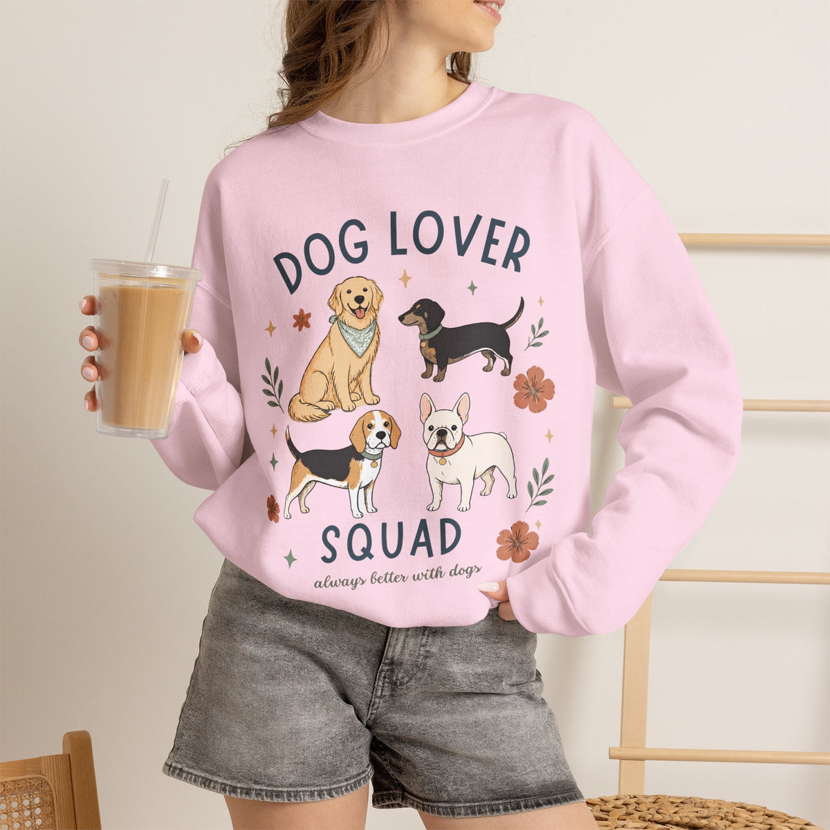 Dog Lover Squad Crewneck Sweatshirt – Cute Dogs Floral