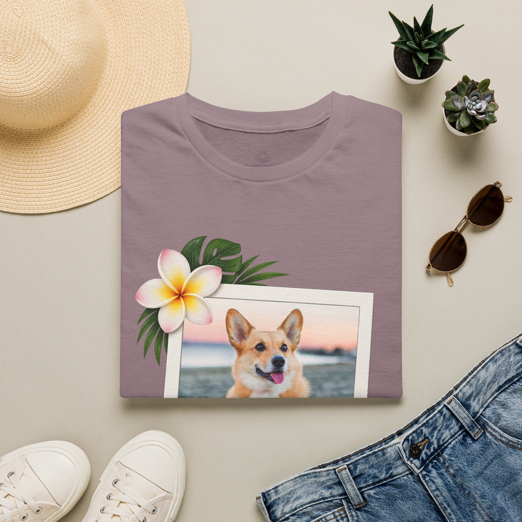 Personalized Pet Photo Polaroid Tee – Floral Frame, Custom Name