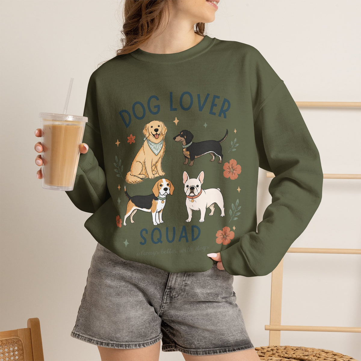 Dog Lover Squad Crewneck Sweatshirt – Cute Dogs Floral