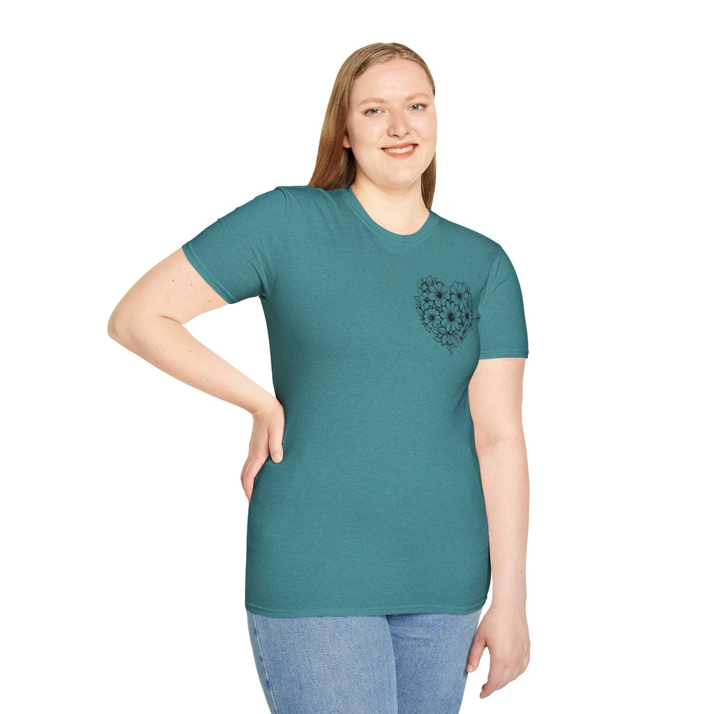 Bloom Kindly Floral Heart T-Shirt – Daisy Line Art