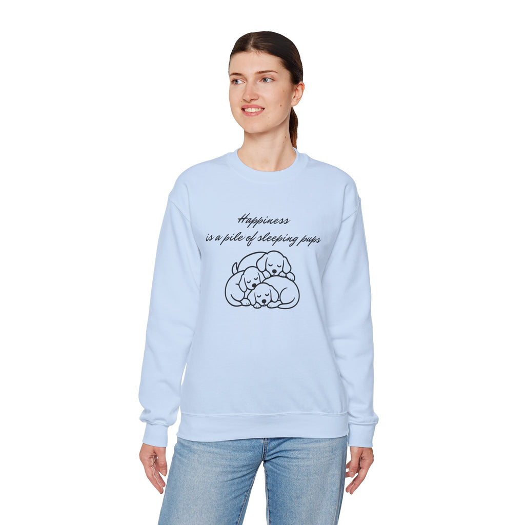 “Happiness Is a Pile of Sleeping Pups” Puppy Crewneck