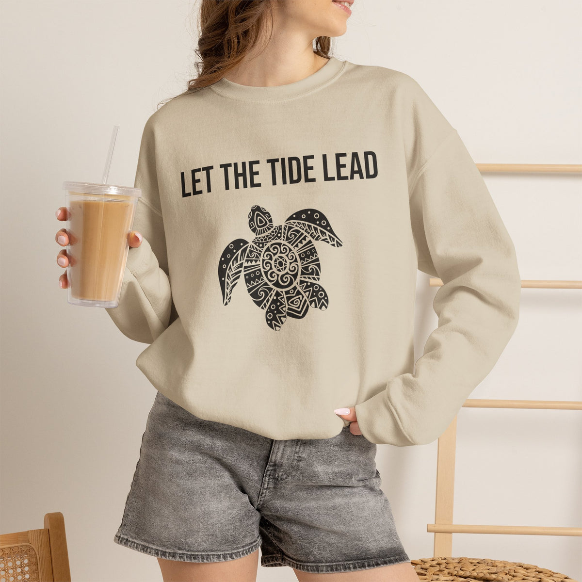 Turtle Crewneck Sweatshirt — "Let the Tide Lead" Coastal Graphic