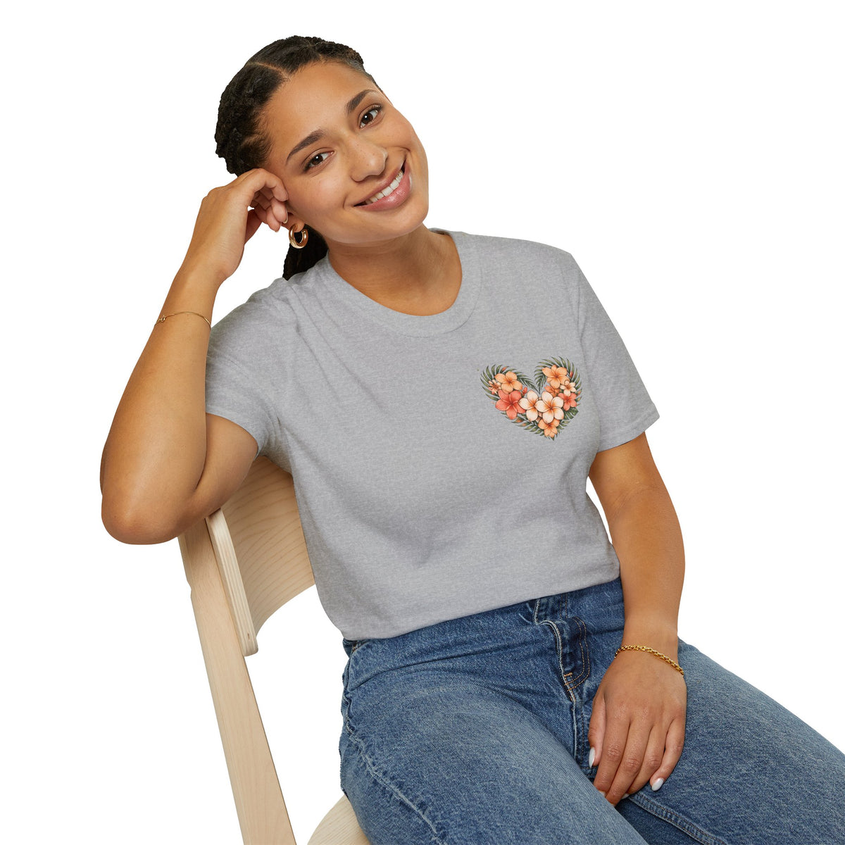 Tropical Plumeria Floral Heart T-Shirt