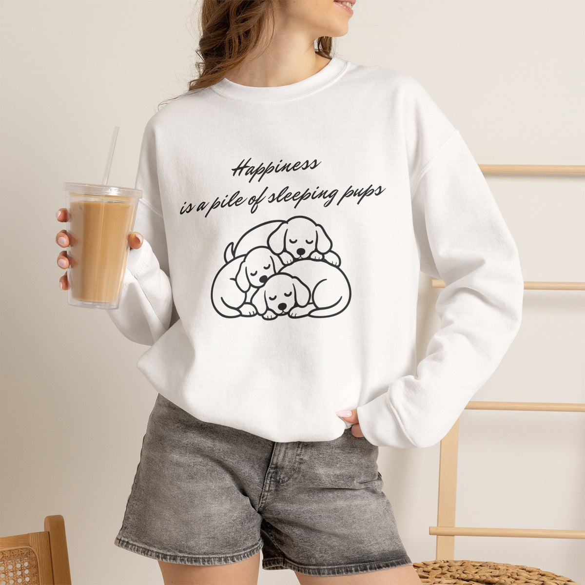 “Happiness Is a Pile of Sleeping Pups” Puppy Crewneck