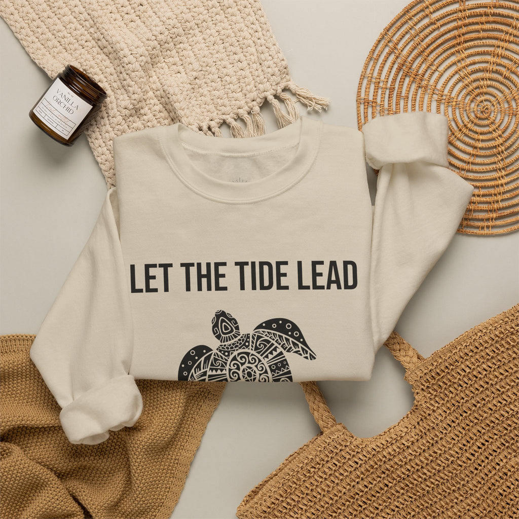 Turtle Crewneck Sweatshirt — "Let the Tide Lead" Coastal Graphic