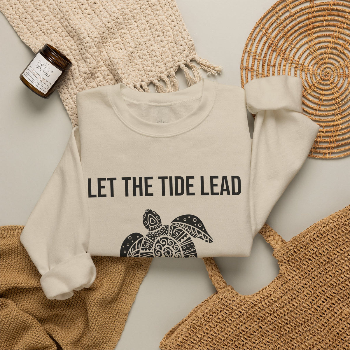 Turtle Crewneck Sweatshirt — "Let the Tide Lead" Coastal Graphic