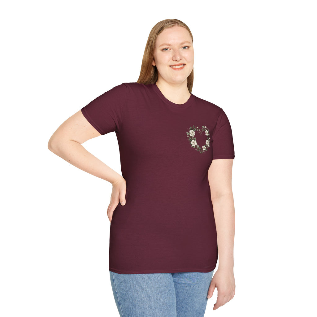 Gardenia Heart Floral Wreath T-Shirt – Botanical