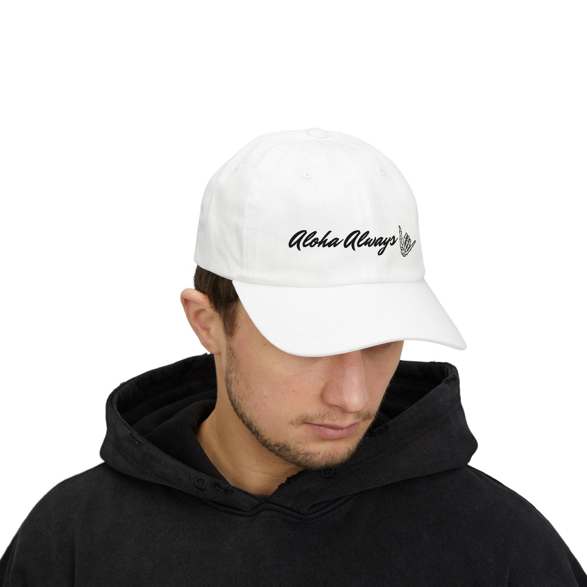 Aloha Always Dad Cap — Hawaiian Skeleton Shaka Hat