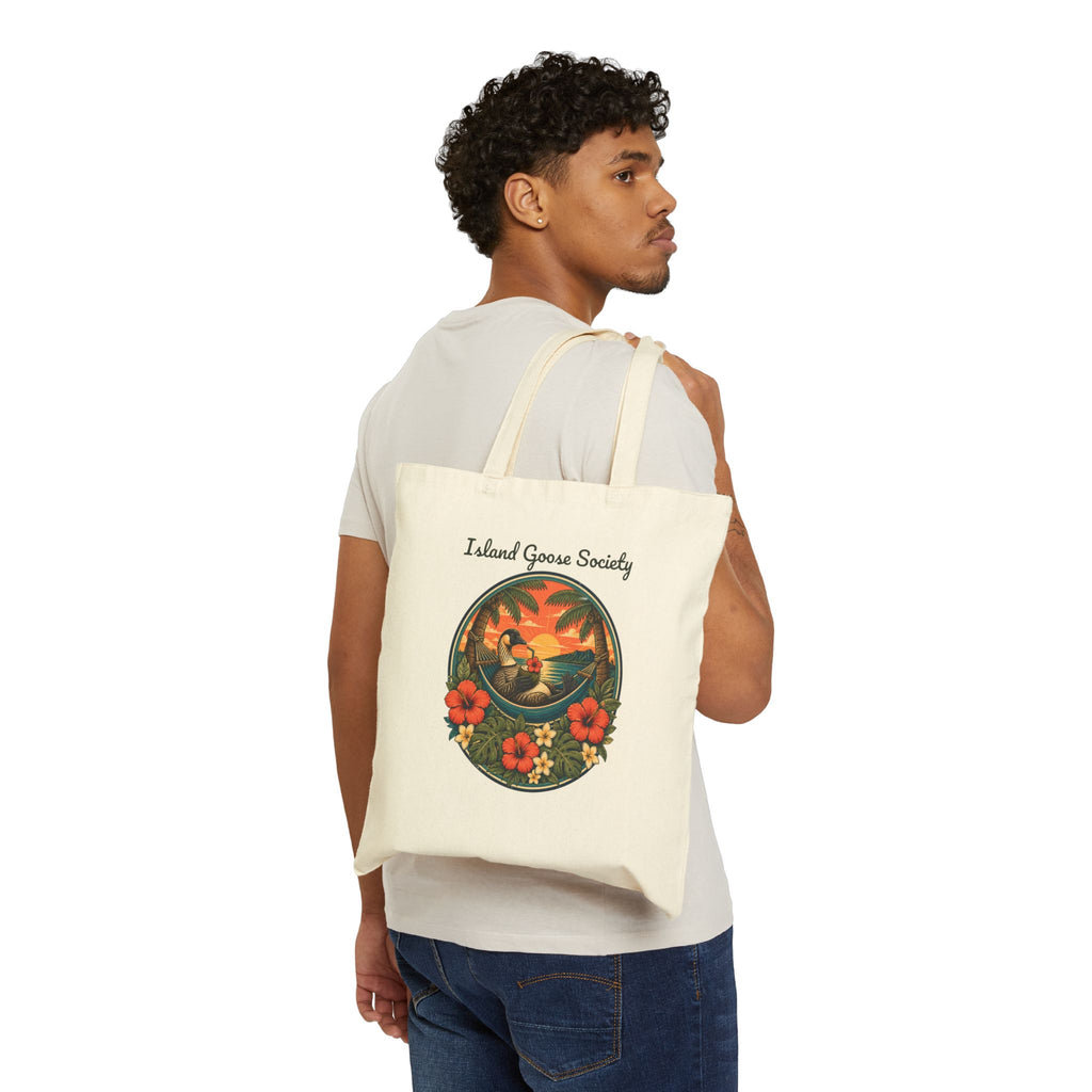 Island Nēnē Canvas Tote – Tropical Sunset Floral Design