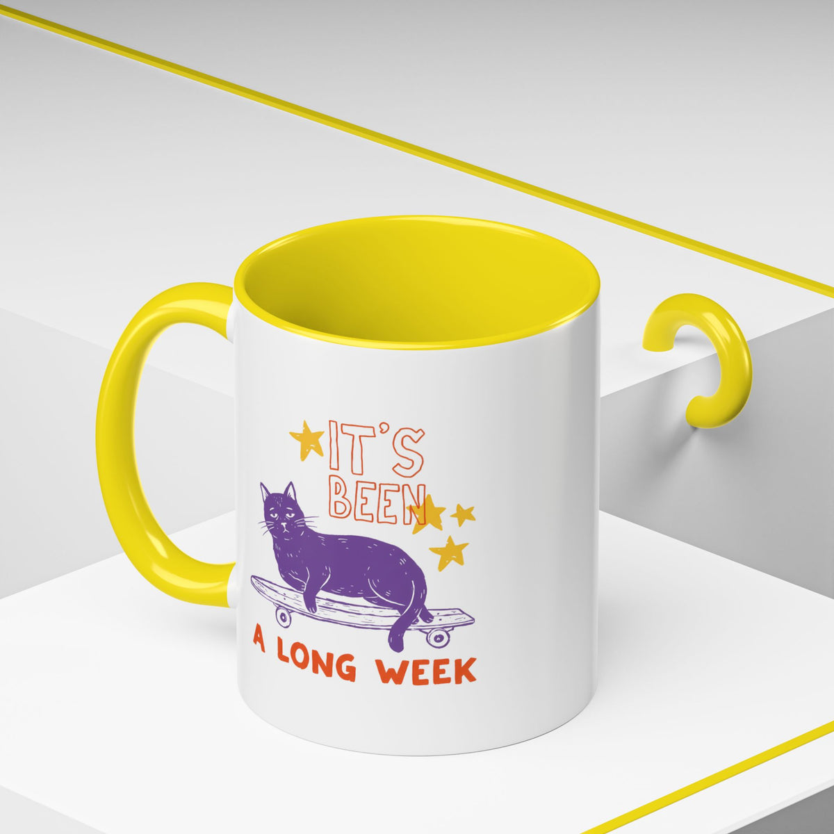 “It’s Been a Long Week” Cat on Skateboard Coffee Mug