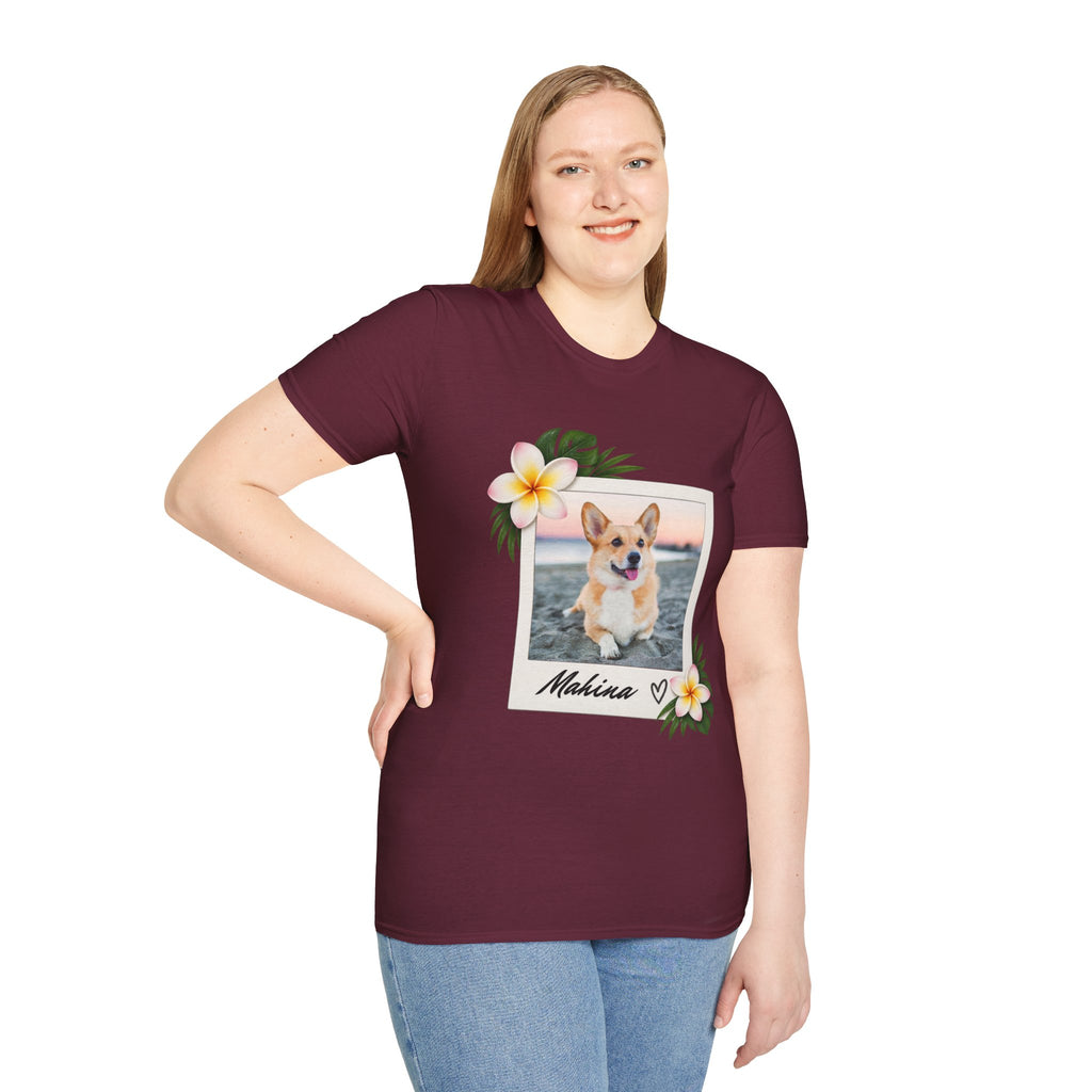 Personalized Pet Photo Polaroid Tee – Floral Frame, Custom Name