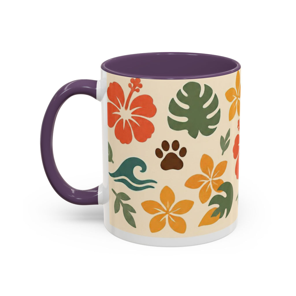 Tropical Hibiscus Paw Print Mug — Floral Coffee Cup for Dog Lovers