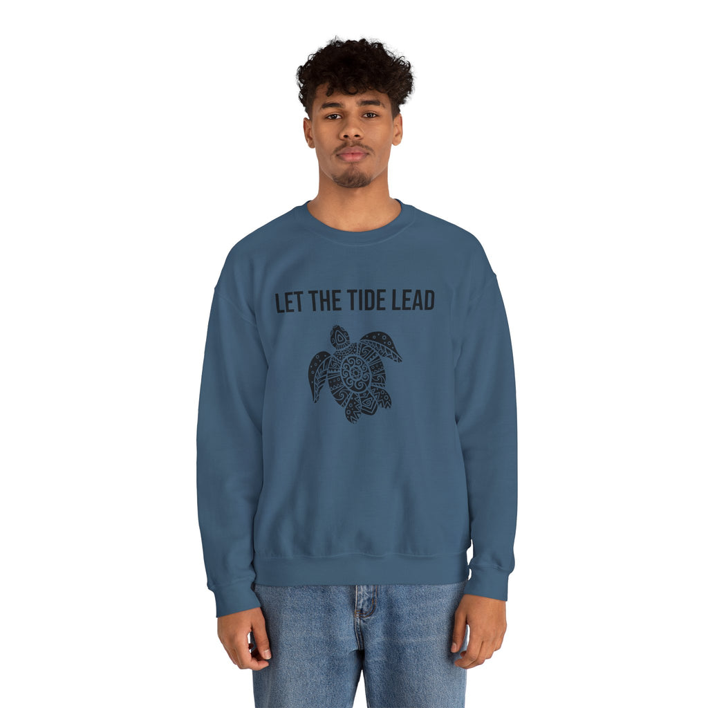Turtle Crewneck Sweatshirt — "Let the Tide Lead" Coastal Graphic