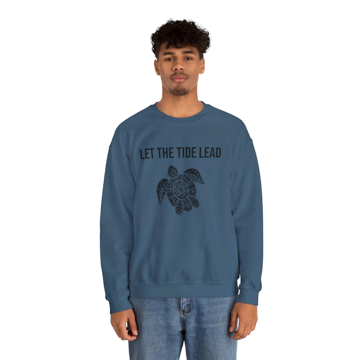Turtle Crewneck Sweatshirt — "Let the Tide Lead" Coastal Graphic