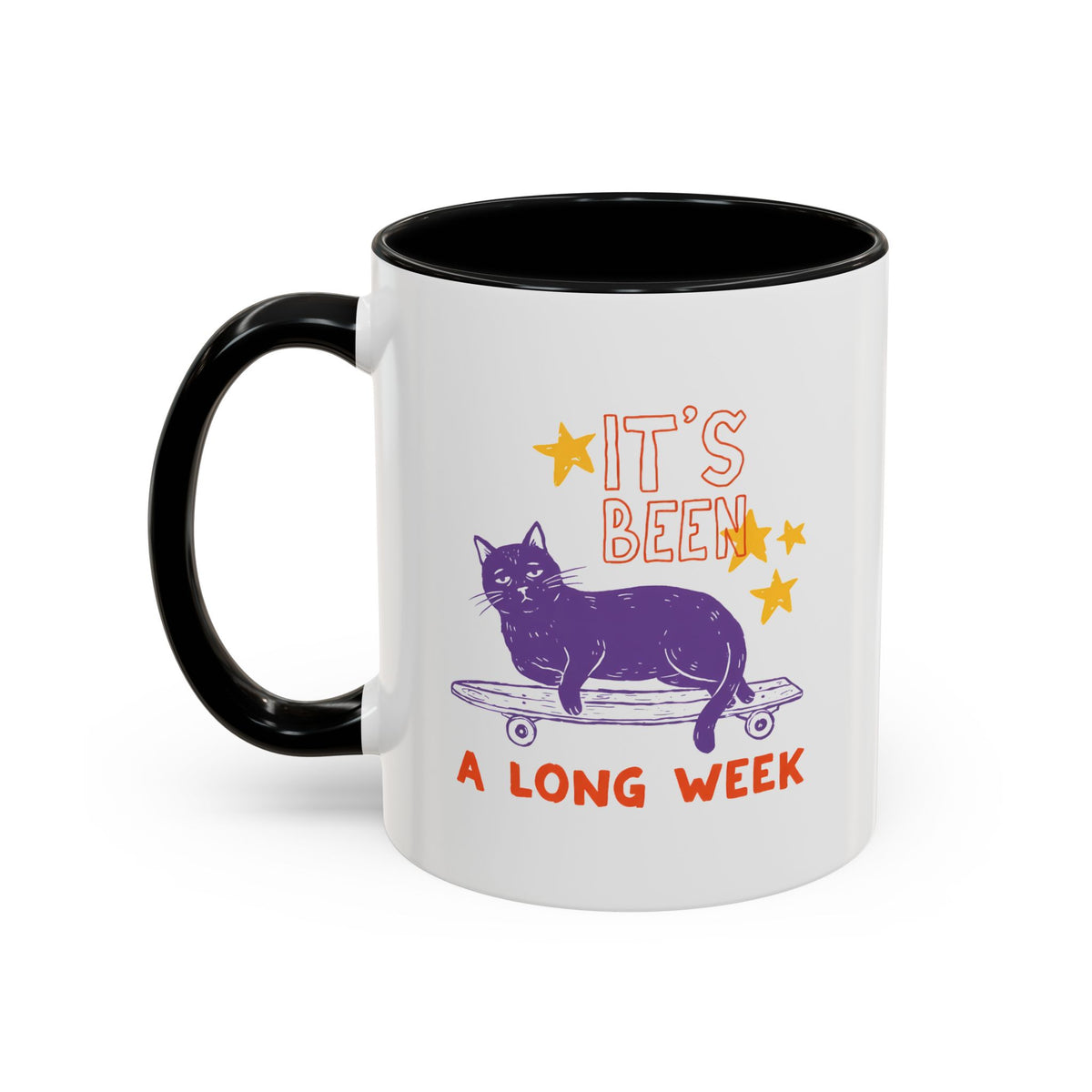 “It’s Been a Long Week” Cat on Skateboard Coffee Mug