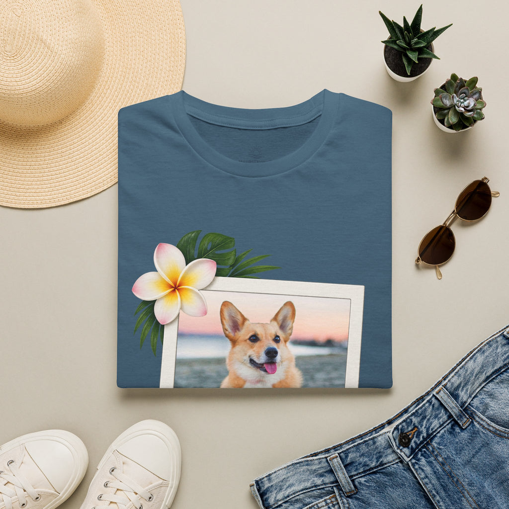 Personalized Pet Photo Polaroid Tee – Floral Frame, Custom Name