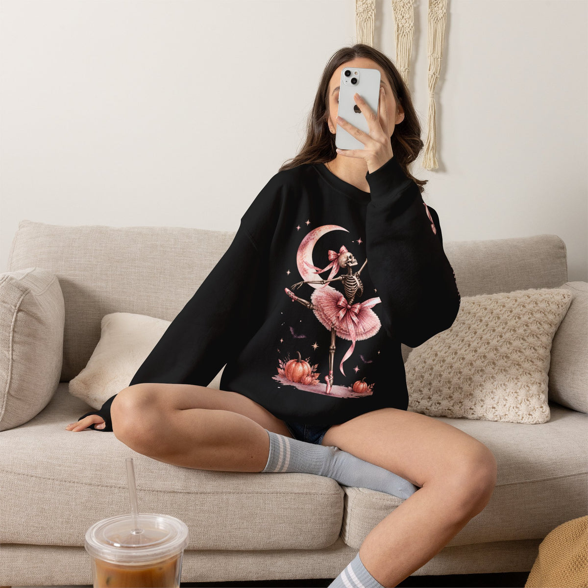 Skeleton Ballerina Ballet Dancer Sweatshirt | Halloween Pumpkin Moon