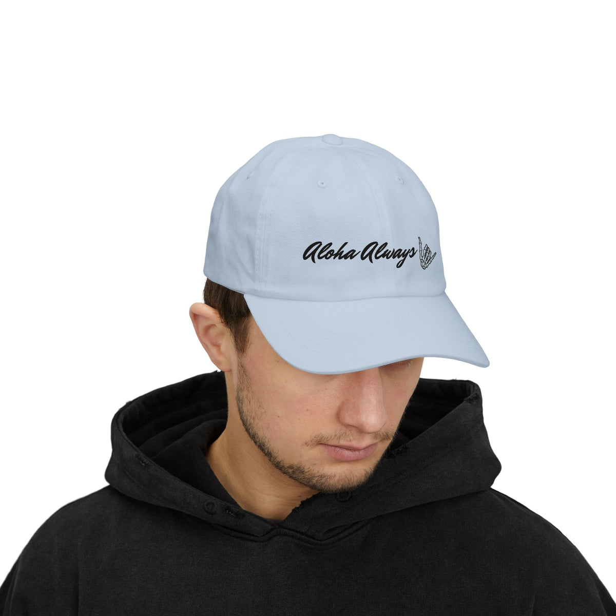 Aloha Always Dad Cap — Hawaiian Skeleton Shaka Hat