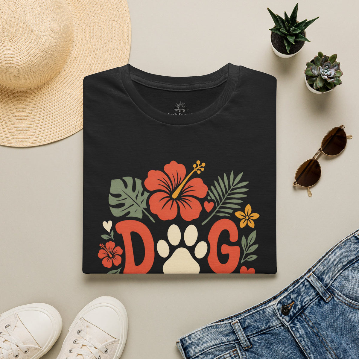 “DOG MAMA” Floral Paw Print Tropical Tee