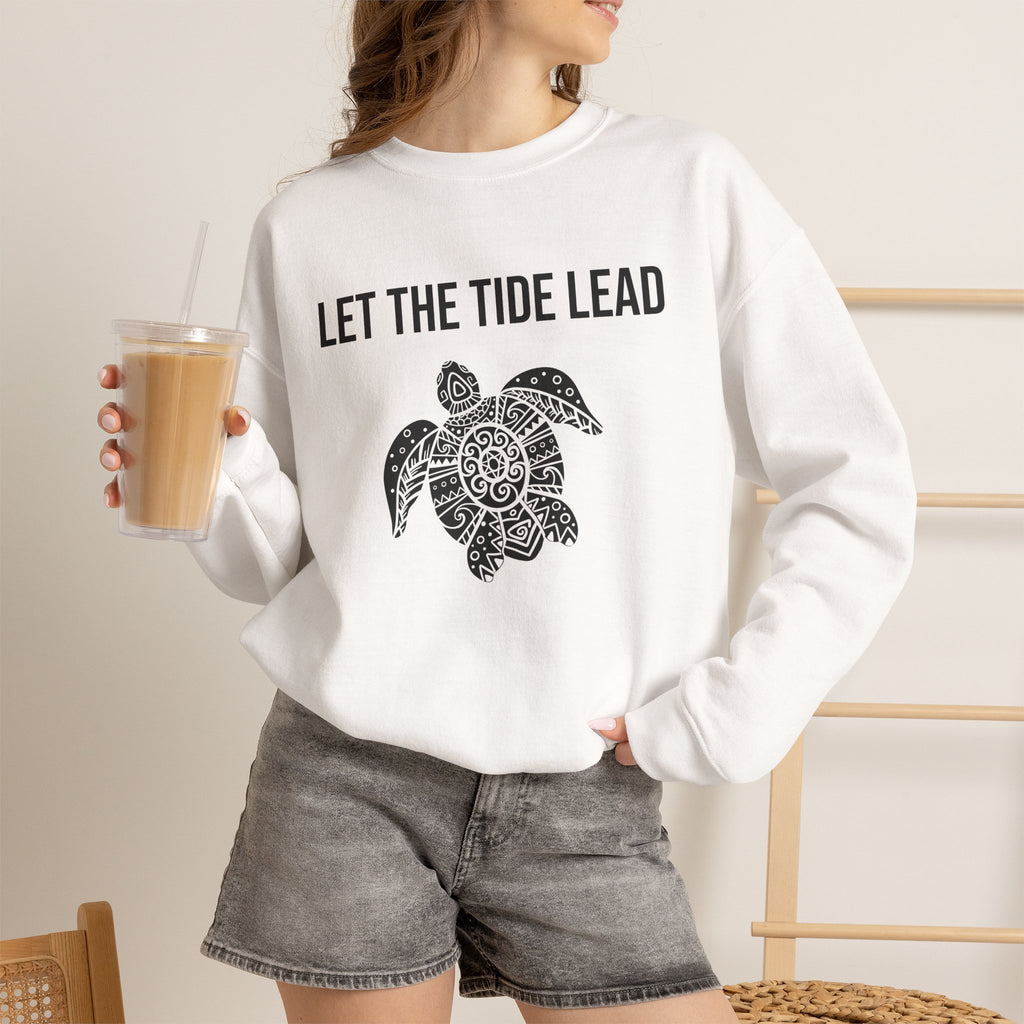 Turtle Crewneck Sweatshirt — "Let the Tide Lead" Coastal Graphic