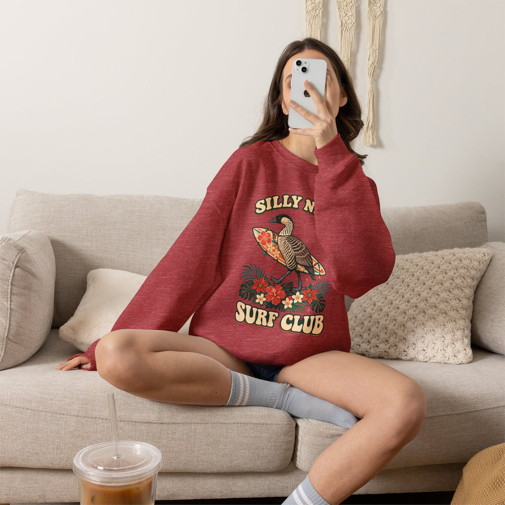 Silly Nēnē Surf Club Christmas Crewneck Sweatshirt – Hawaiian Goose Holiday Sweatshirt