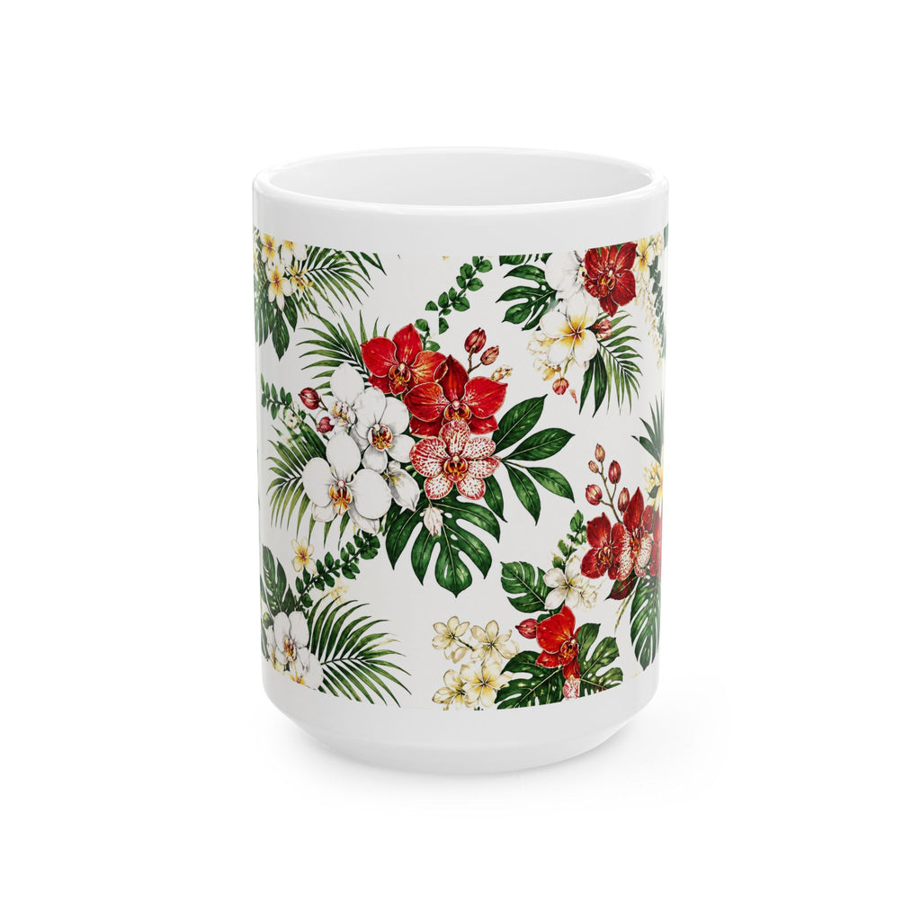 Tropical Floral Ceramic Mug – Hibiscus & Plumeria