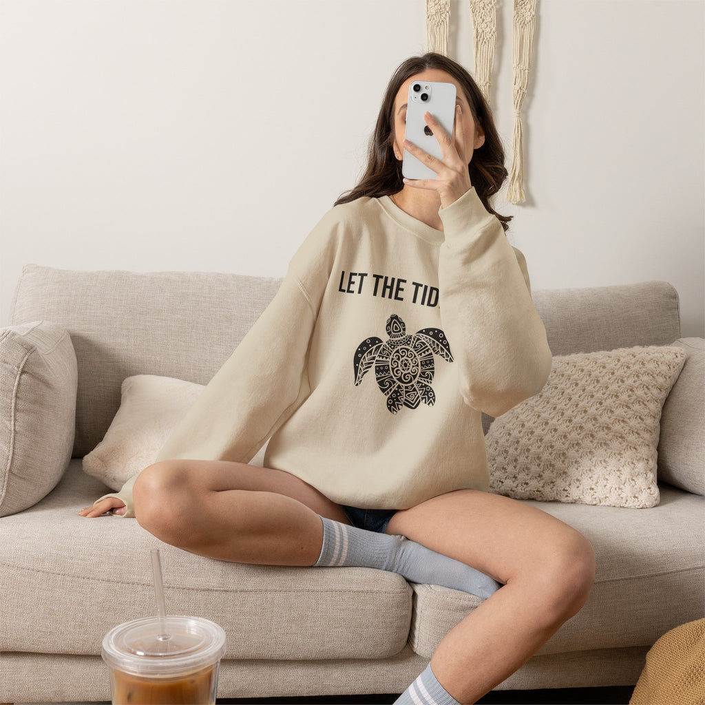 Turtle Crewneck Sweatshirt — "Let the Tide Lead" Coastal Graphic