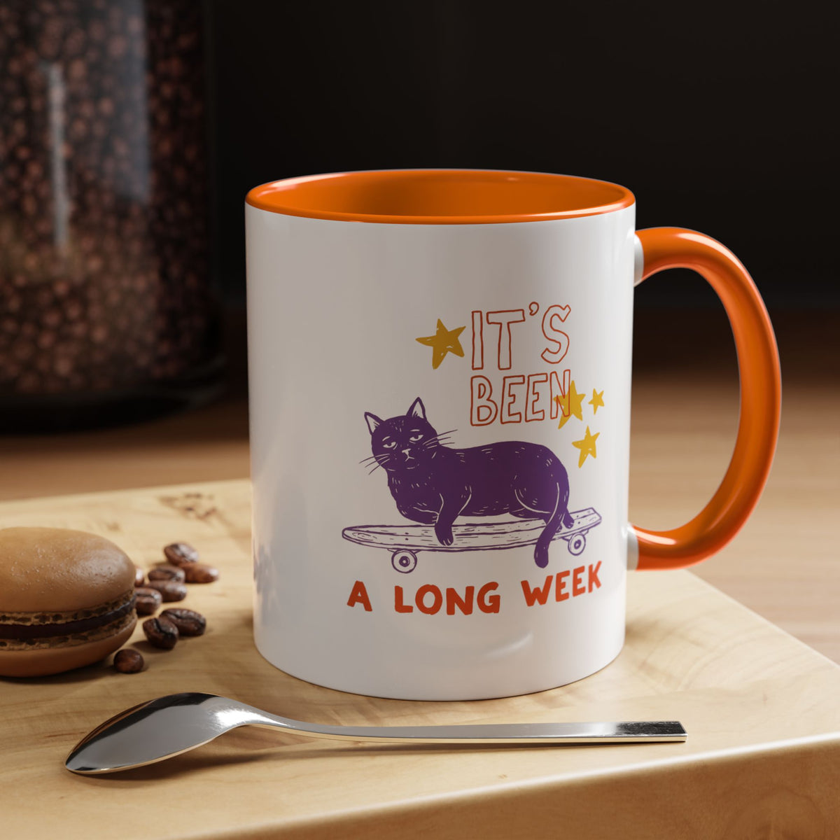 “It’s Been a Long Week” Cat on Skateboard Coffee Mug