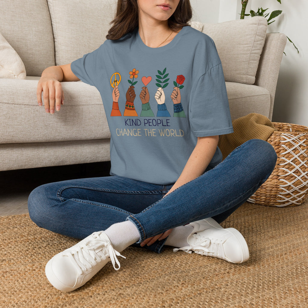 Kind People Change the World T-Shirt | Peace Flower Heart Rose Hands