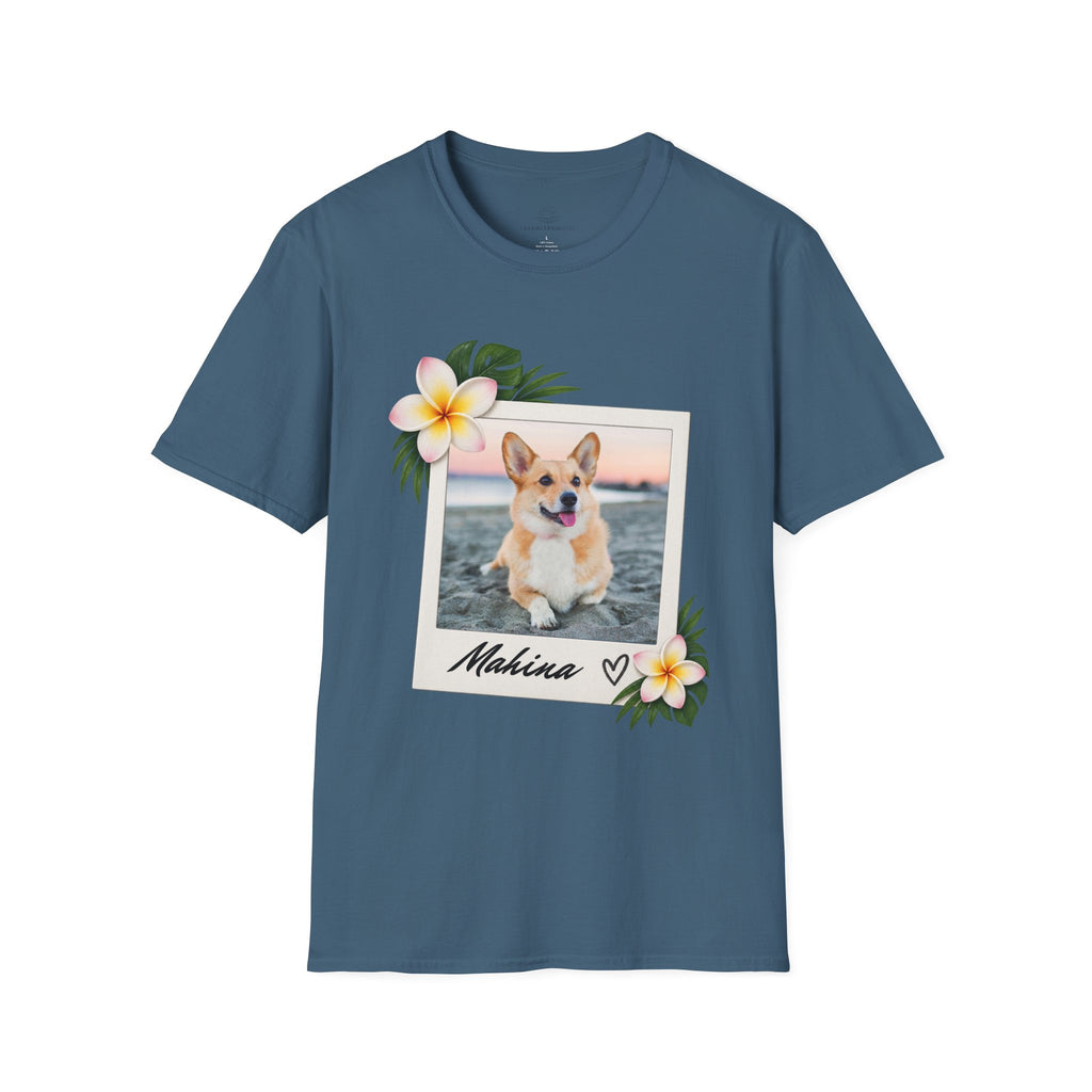 Personalized Pet Photo Polaroid Tee – Floral Frame, Custom Name