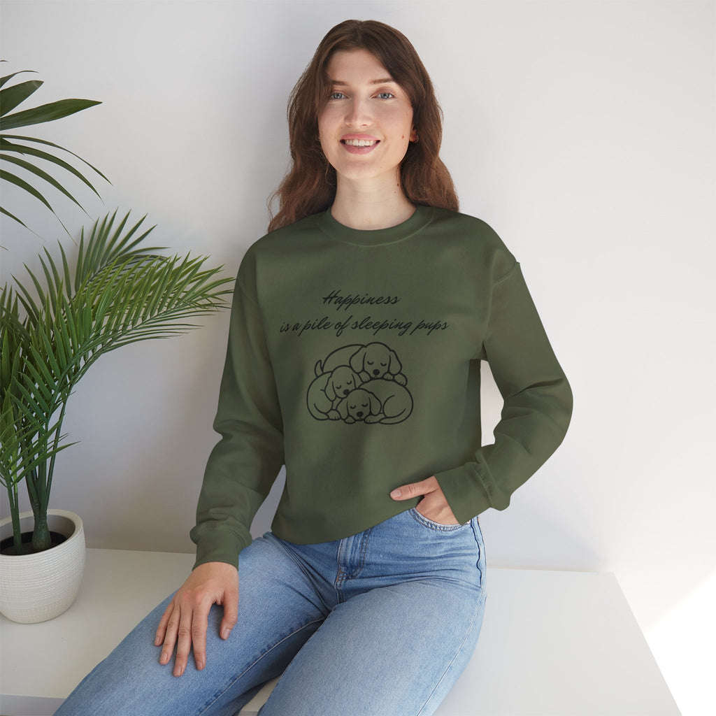 “Happiness Is a Pile of Sleeping Pups” Puppy Crewneck