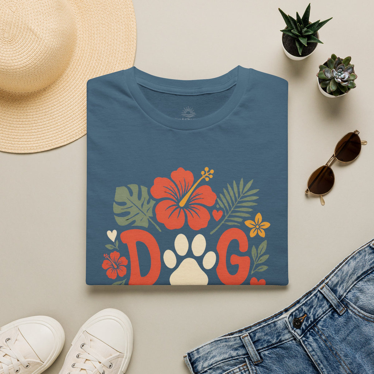 “DOG MAMA” Floral Paw Print Tropical Tee
