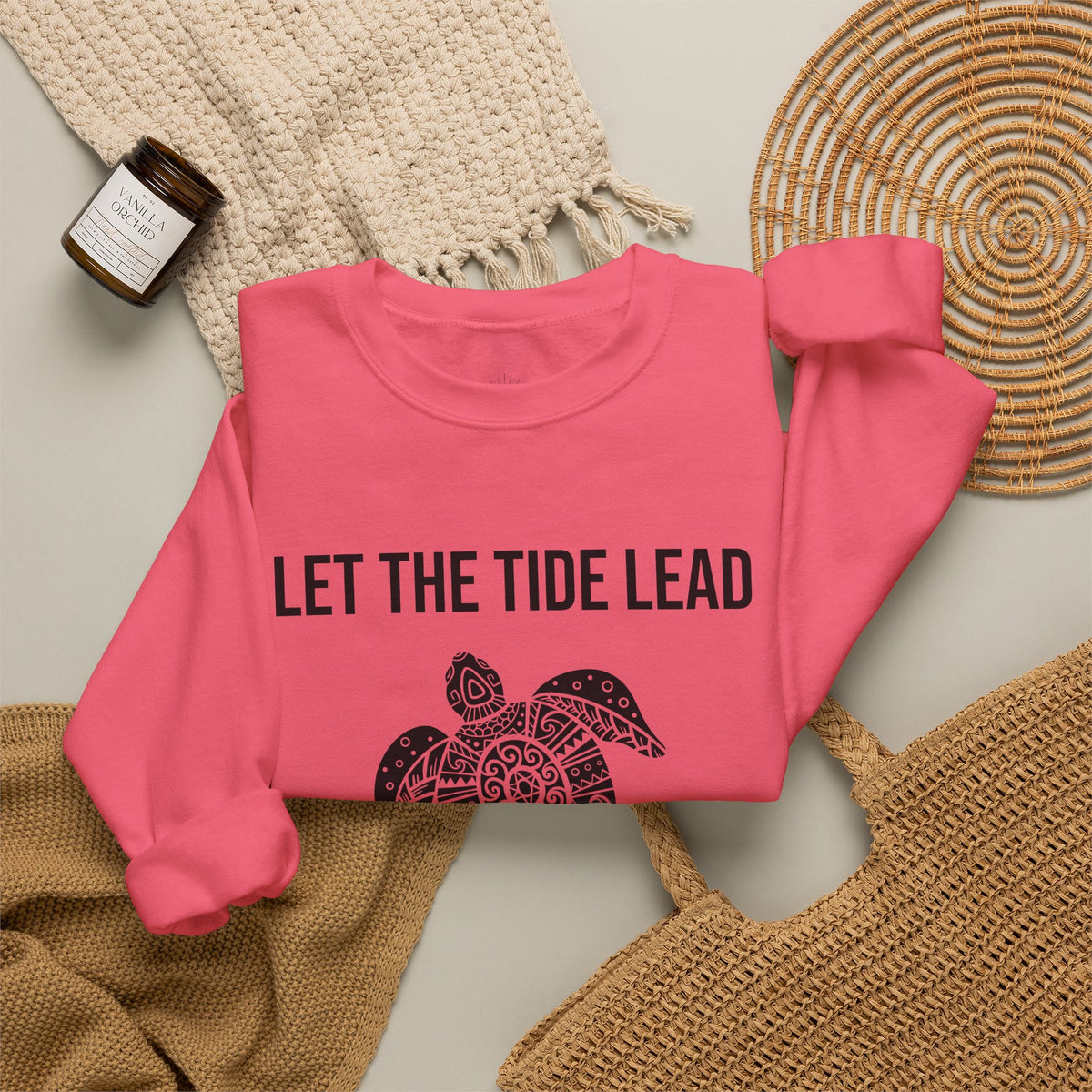 Turtle Crewneck Sweatshirt — "Let the Tide Lead" Coastal Graphic