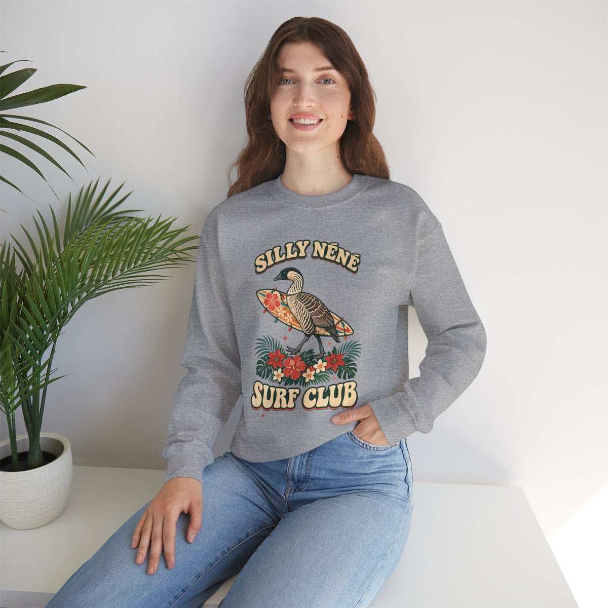 Silly Nēnē Surf Club Christmas Crewneck Sweatshirt – Hawaiian Goose Holiday Sweatshirt