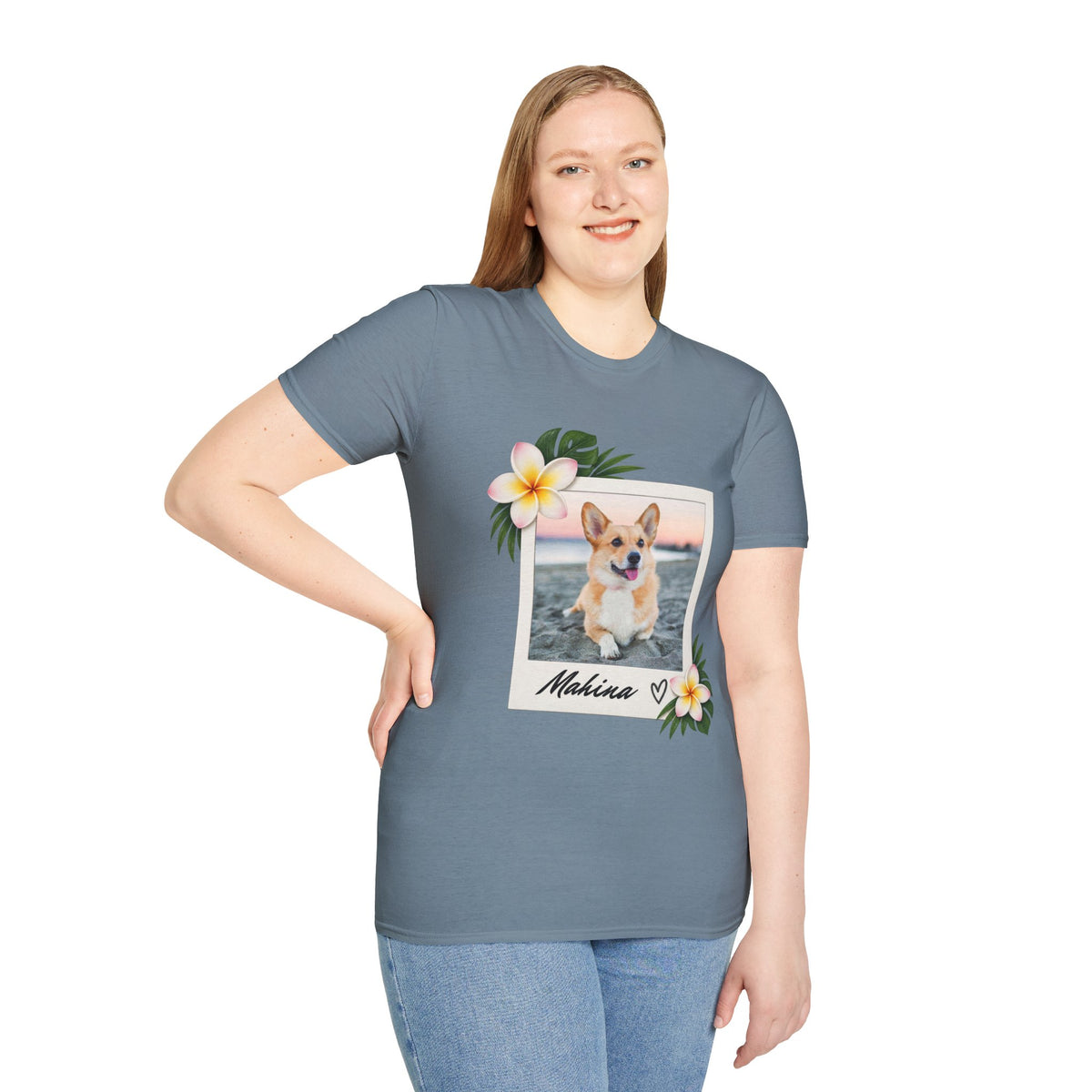 Personalized Pet Photo Polaroid Tee – Floral Frame, Custom Name