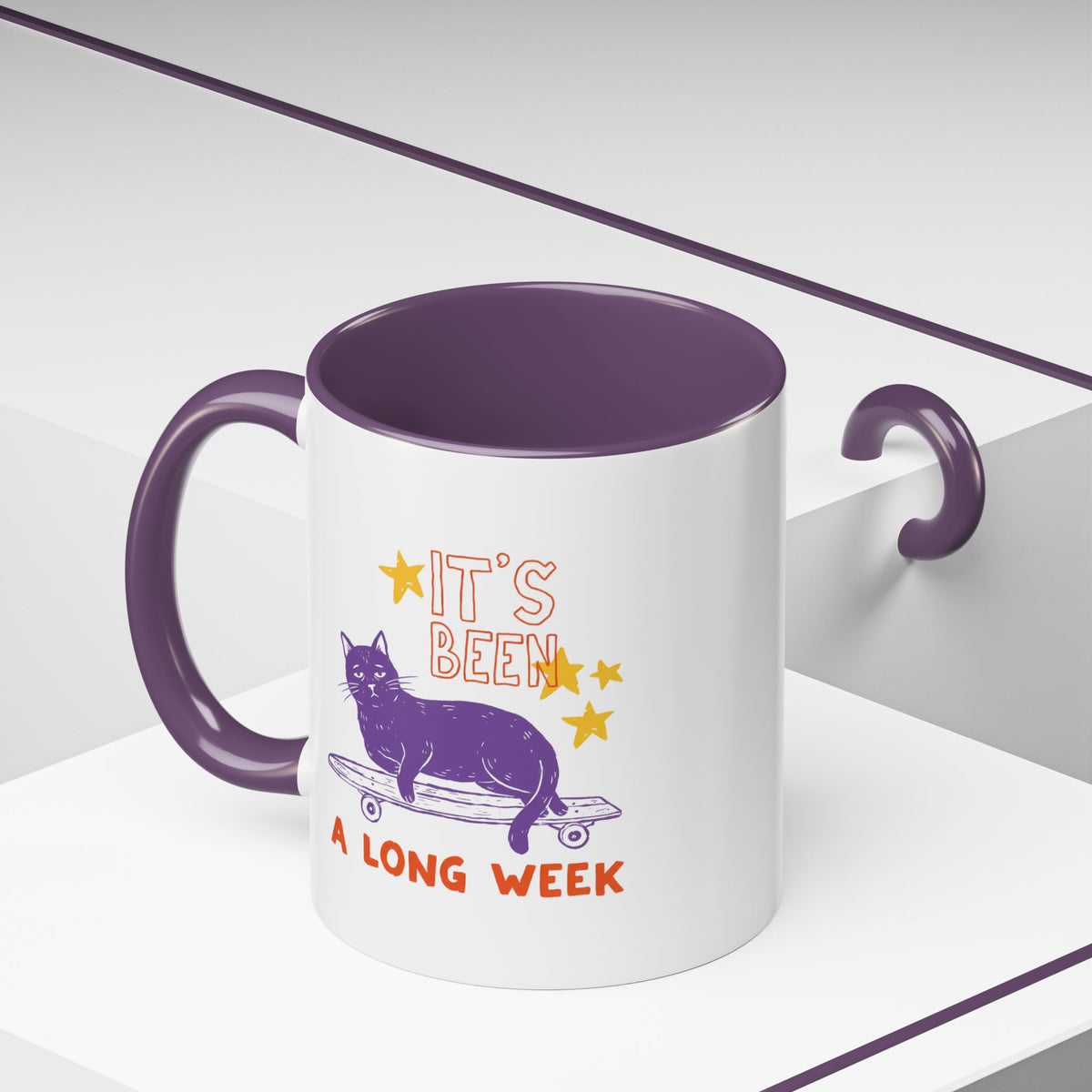 “It’s Been a Long Week” Cat on Skateboard Coffee Mug