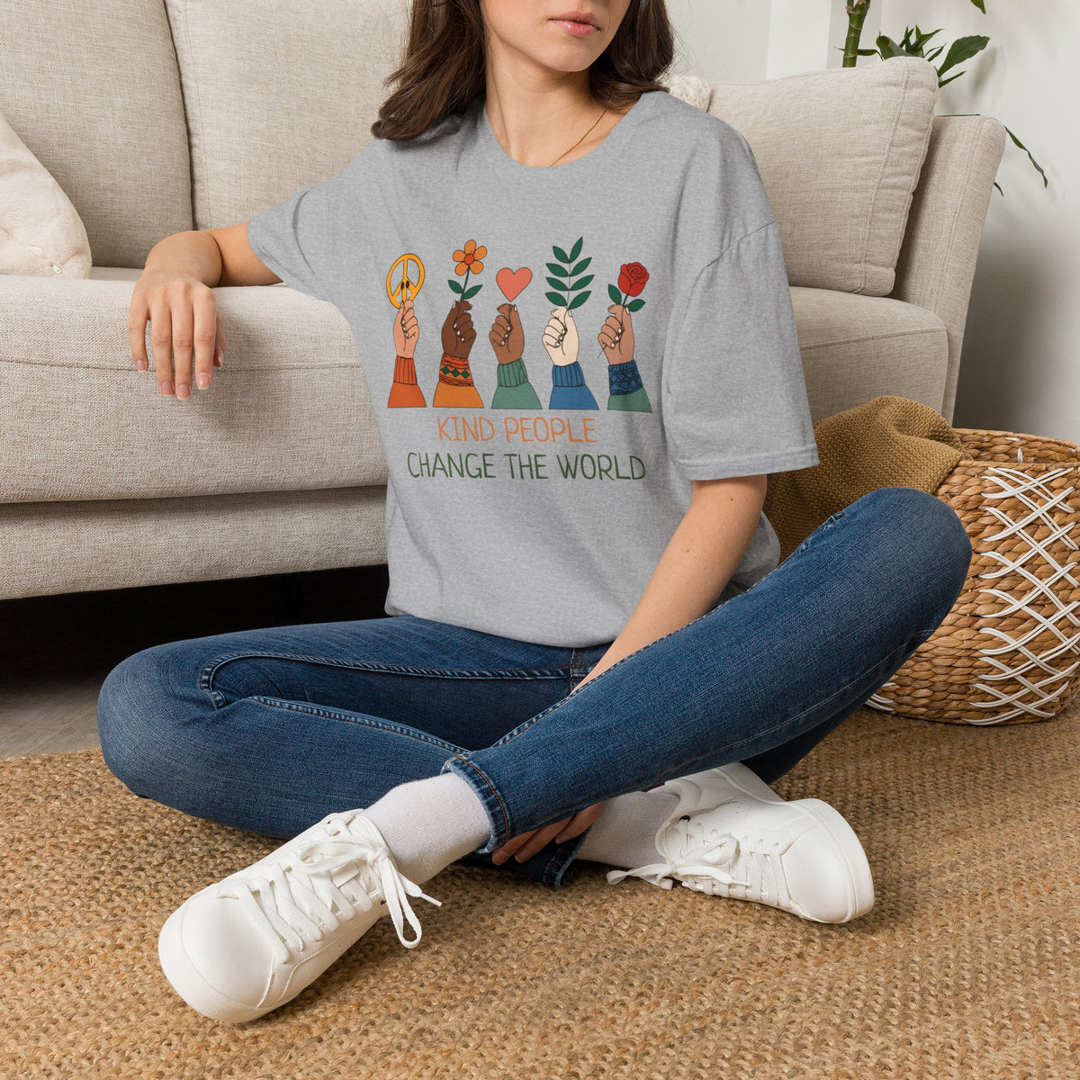 Kind People Change the World T-Shirt | Peace Flower Heart Rose Hands