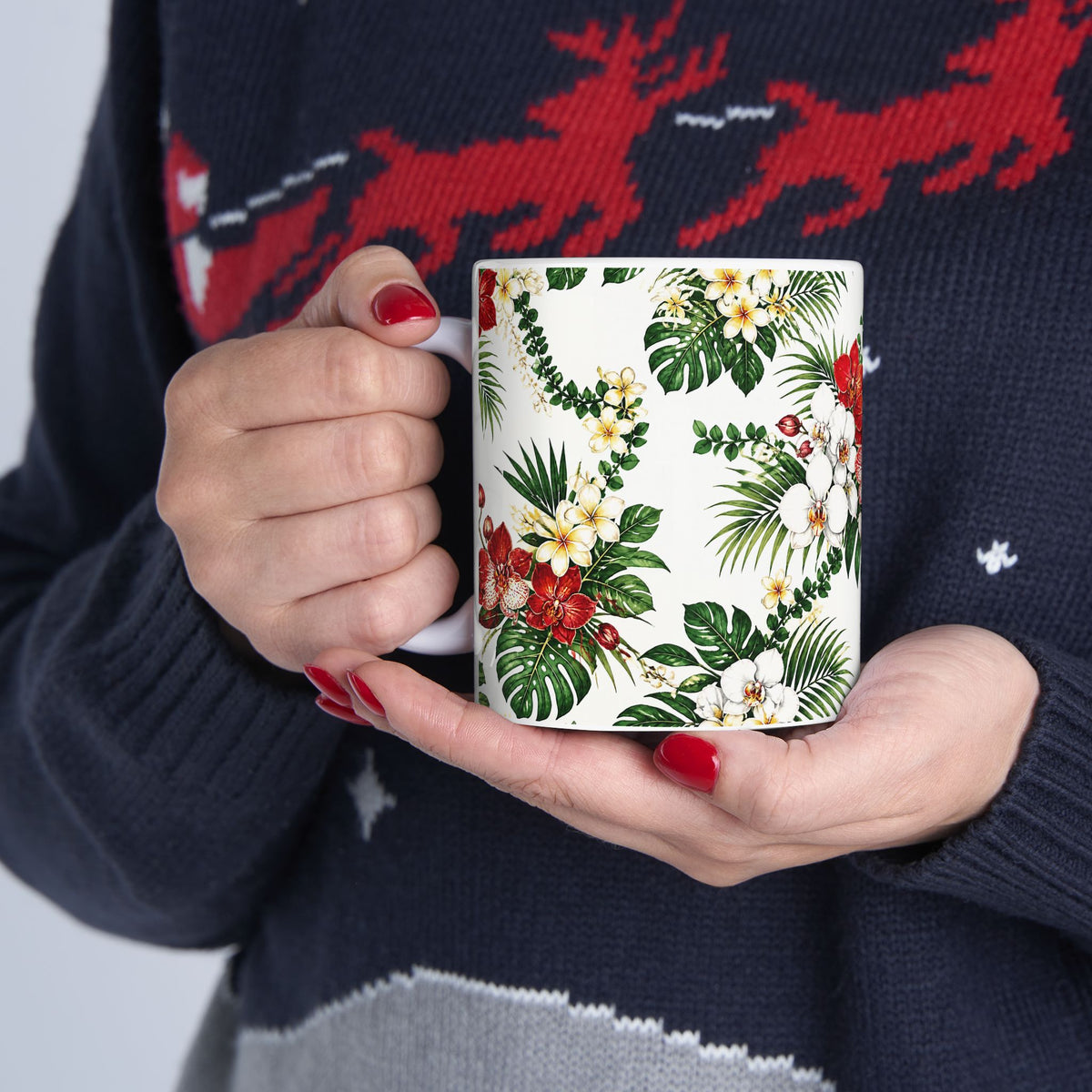 Tropical Floral Ceramic Mug – Hibiscus & Plumeria