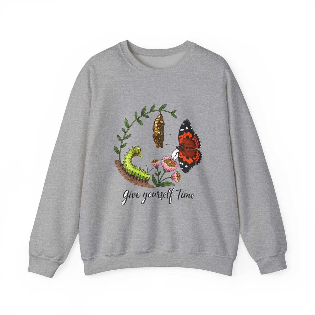 “Give Yourself Time” Butterfly Metamorphosis Crewneck