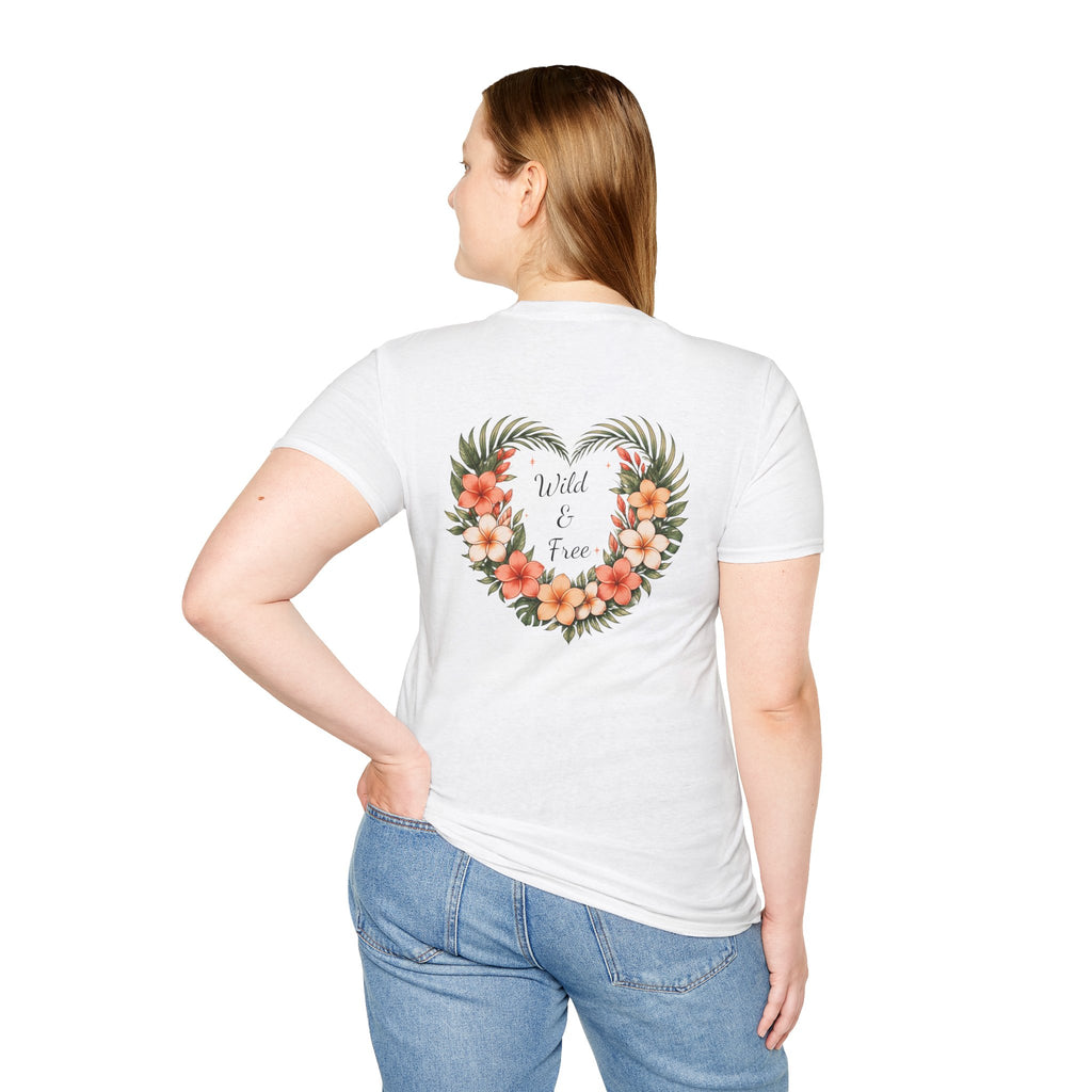 Tropical Plumeria Floral Heart T-Shirt