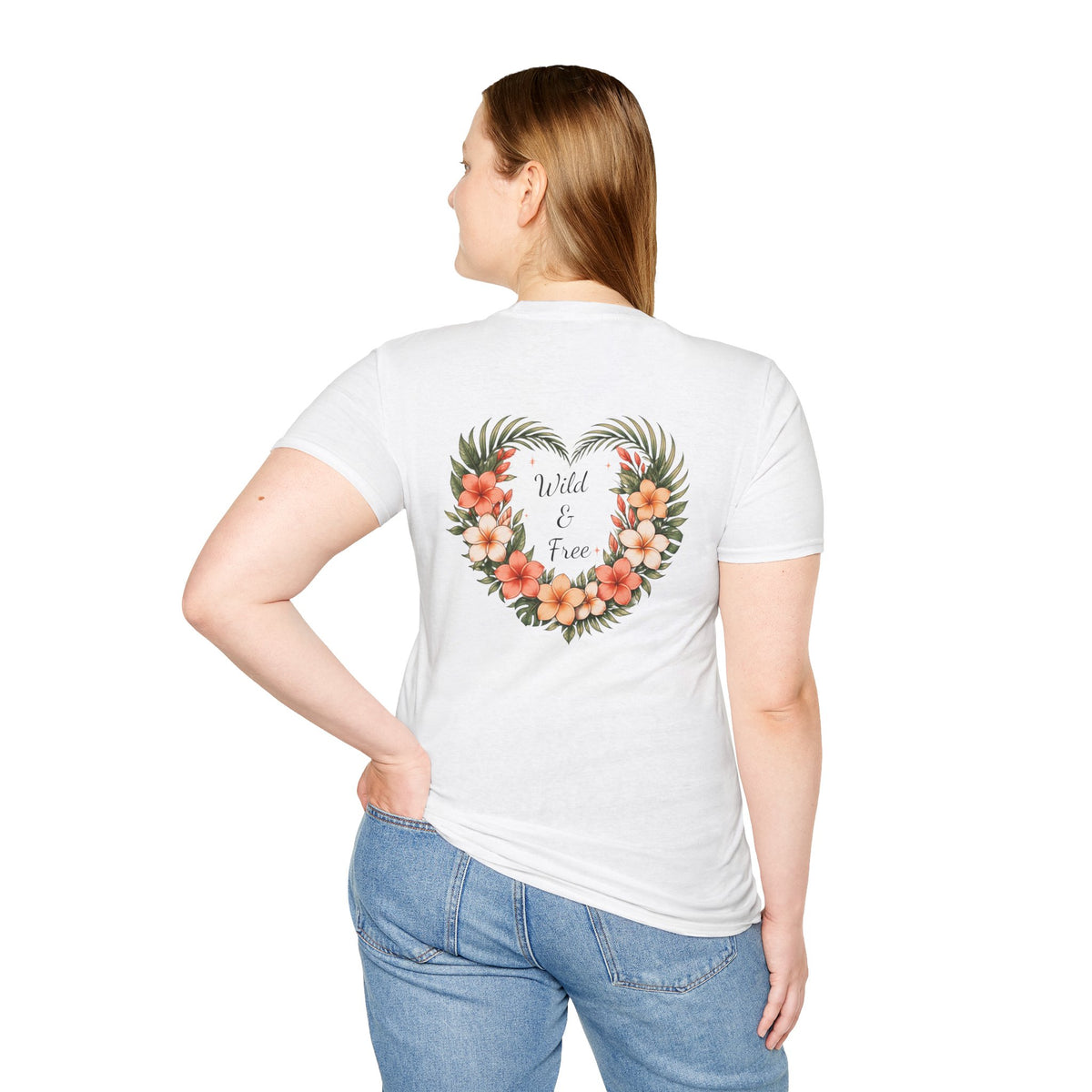 Tropical Plumeria Floral Heart T-Shirt