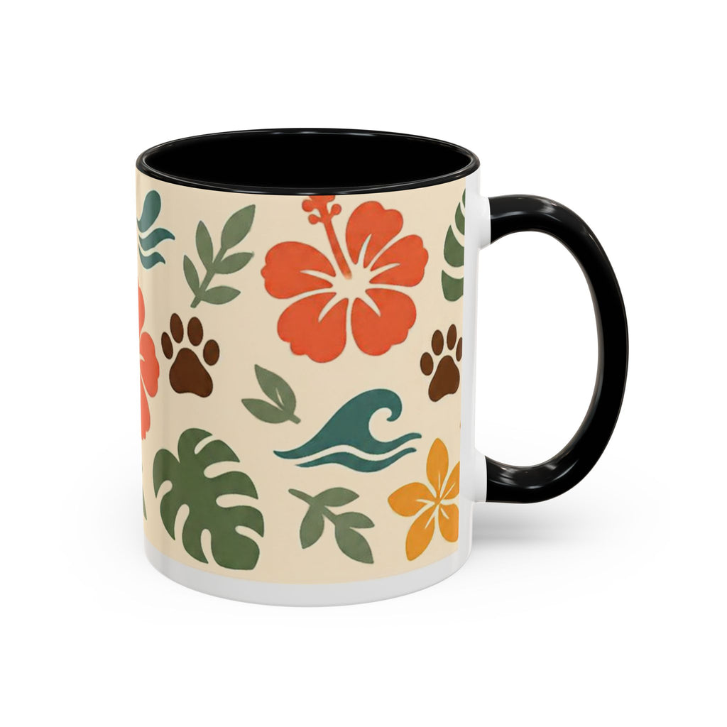 Tropical Hibiscus Paw Print Mug — Floral Coffee Cup for Dog Lovers