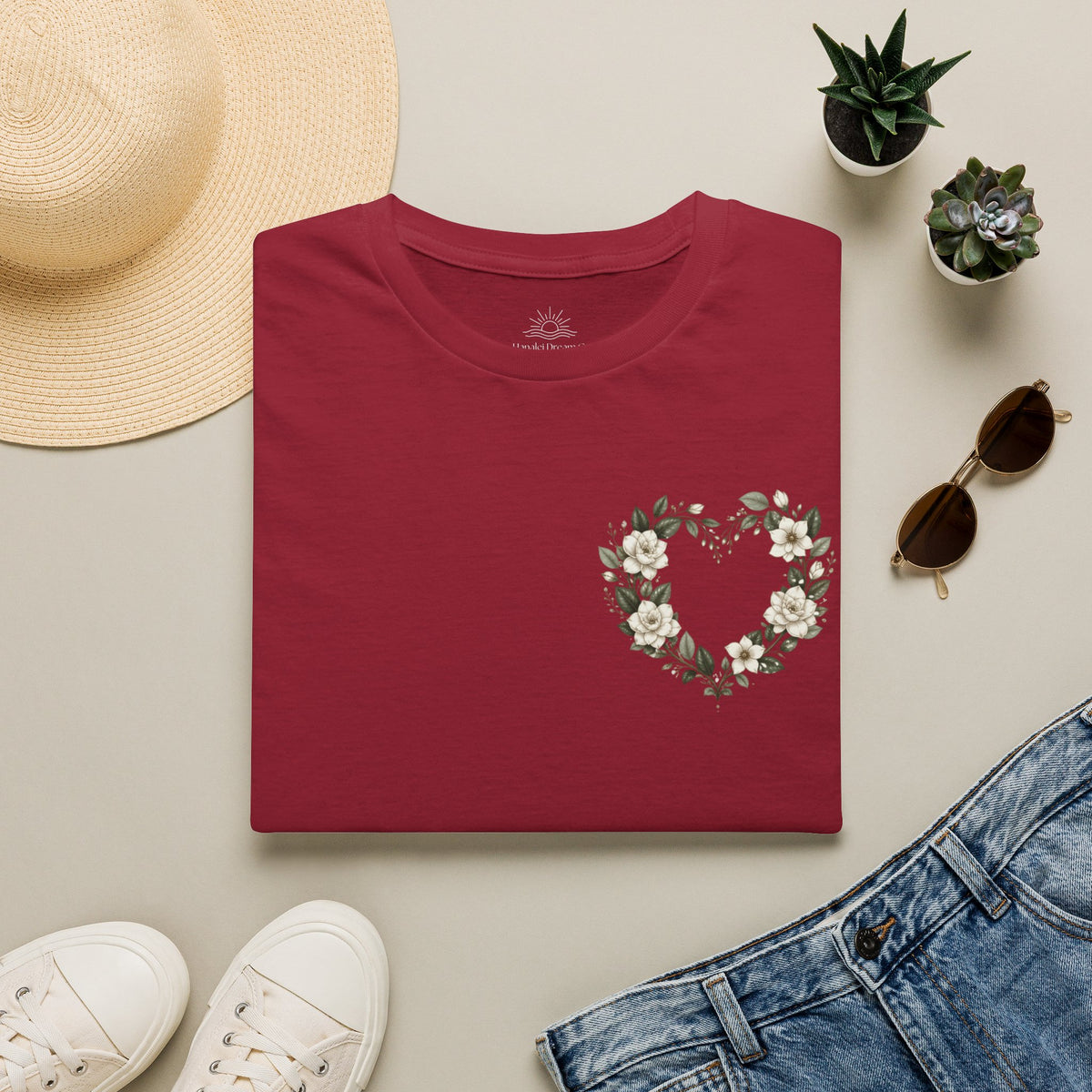 Gardenia Heart Floral Wreath T-Shirt – Botanical