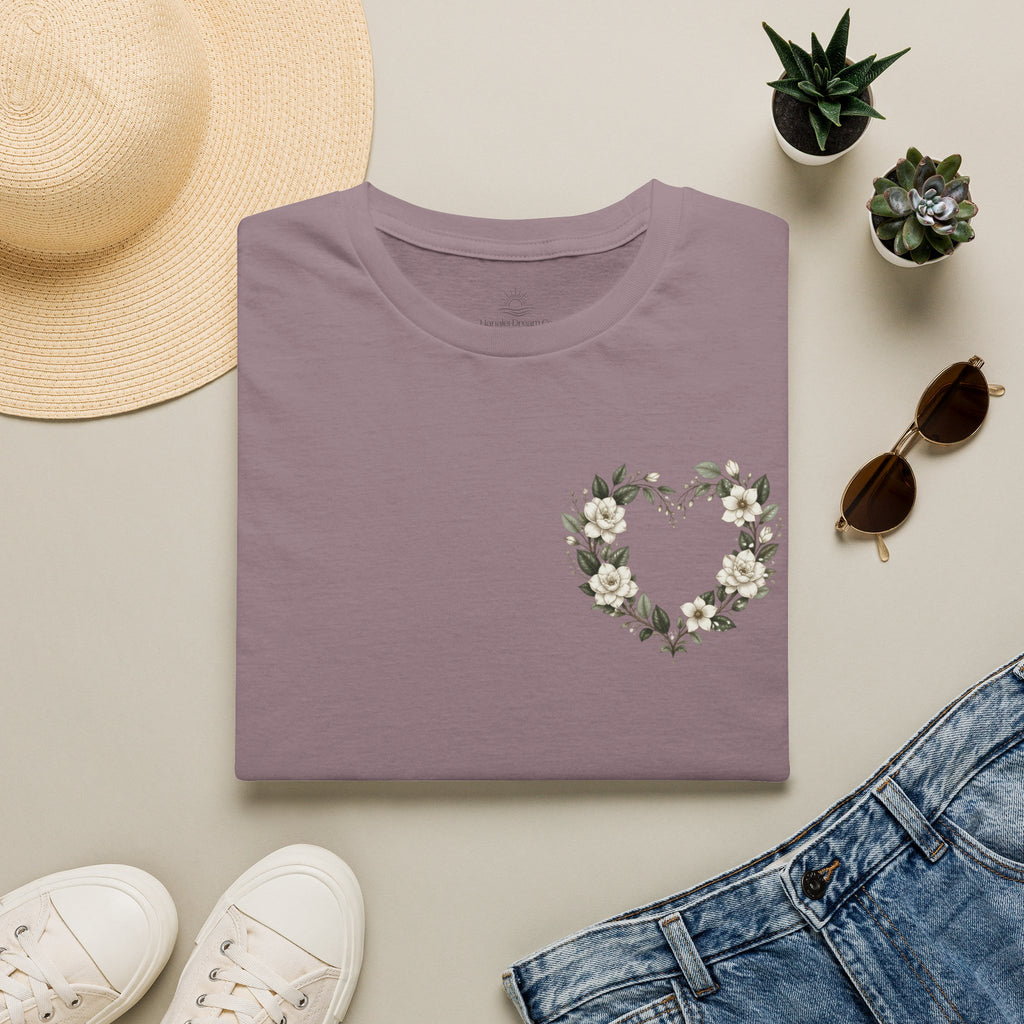 Gardenia Heart Floral Wreath T-Shirt – Botanical