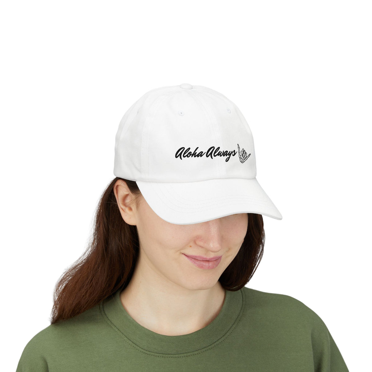 Aloha Always Dad Cap — Hawaiian Skeleton Shaka Hat