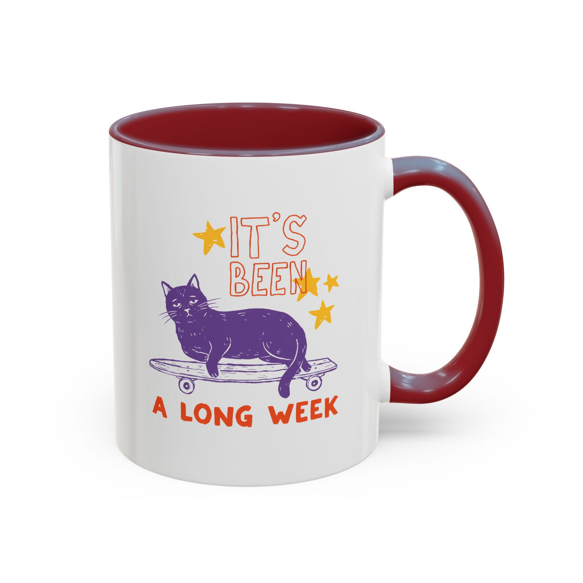 “It’s Been a Long Week” Cat on Skateboard Coffee Mug