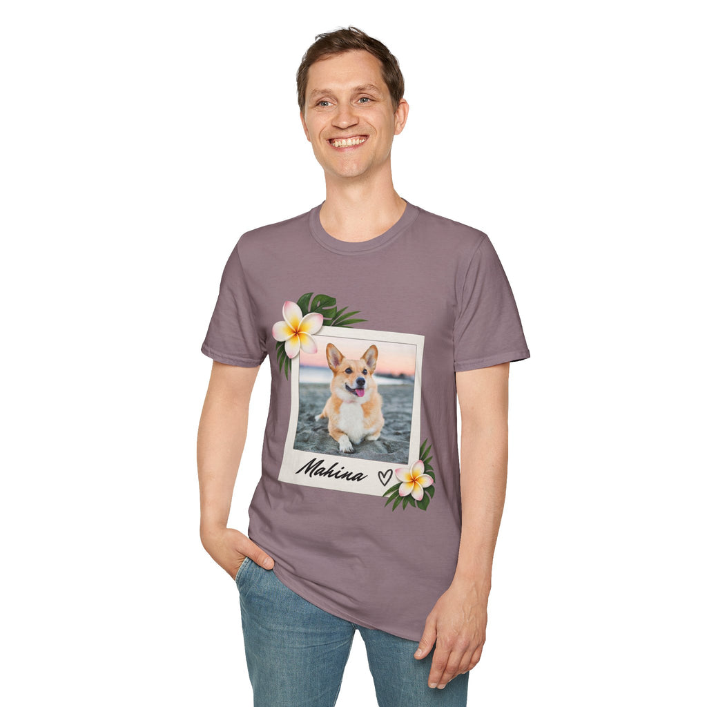 Personalized Pet Photo Polaroid Tee – Floral Frame, Custom Name