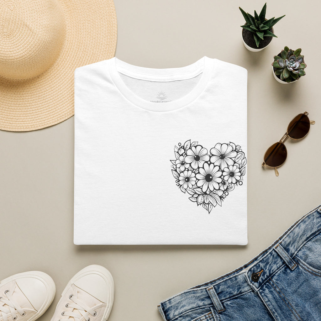 Bloom Kindly Floral Heart T-Shirt – Daisy Line Art